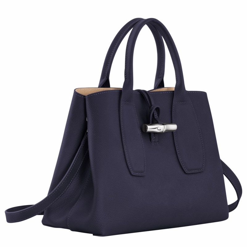 Navy Longchamp Roseau M Women's Handbags